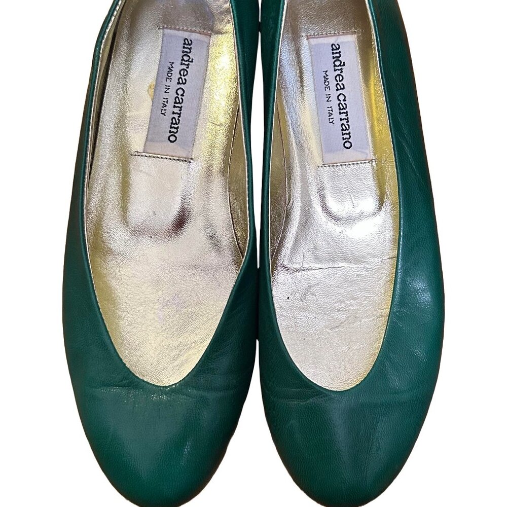 Andrea Carrano Baby Flats Green Leather Shoes Made in Italy Womens Size 5 B